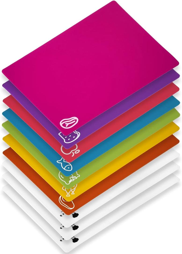 10 Pieces Flexible Cutting Boards, BPA Free Plastic Cutting Boards for Kitchen, Non Slip Cutting Mat for Meat and Vegetables, Thanksgiving (Multicolor)