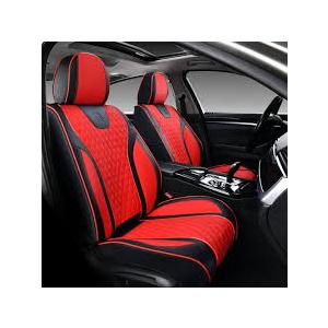 Doogo Front Seat Covers, Leather Seat Covers for Cars,Waterproof Car Seat Protector 2PCS, Auto Driver Seat Cover Accessories Fit for Most SUV Trucks(Black&Red,Front Pair)