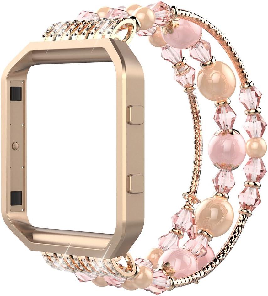Simpeak Beaded Band Compatible with Fitbit Blaze Smartwatch Fitness, Small(6.3") Handmade Beaded Jewelry Bracelet Band Strap Replacement for Fit bit Blaze Women, Pink