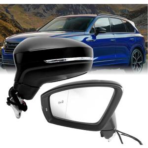 Left Driver Side Mirror Compatible With Volkswagen Tiguan 2018-2023 With Heated/Power Mirror,With Blind Spot Indicator/Signal Light (6+2 Pins) Black