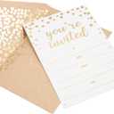 50 Pack Invitation Card - Elegant Greeting Cards You are Invited in Gold Foil Letters for Wedding, Bridal Shower, Baby Shower, Birthday Invitations - 52 Kraft Envelopes Included - 4" x 6"