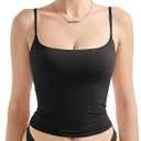 SUUKSESS Women Double Line Square Neck Tank Top Summer Y2K Going Out Basic Cami Shirt (Black, XL)