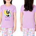 Topgal Moon Panda Pajamas Kids Cotton Rainbow Short Sleeves Shorts & Checkered Pant 3 PCS Soft Jammie Size 12