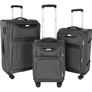 3-Piece Softside Expandable Luggage Set with Front Open Pocket, Lightweight and Durable Oxford Fabric Suitcase Set with TSA Lock (Gray, 20in/24in/28in) (Grey)