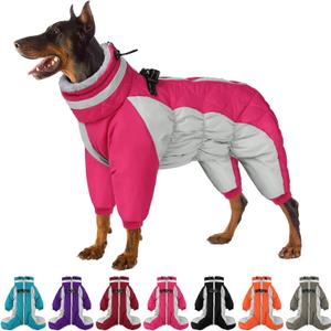 Full Body Dog Coat - Warm Fleece Jacket for Extra Large Dogs, Turtleneck Winter Coats with Harness, Reflective Dog Snowsuit Windproof Puffer Jackets with Legs for Great Dane, Pink 3XL