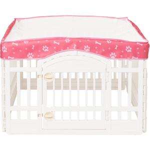 Dog Playpen Mesh Top Cover for 36" Inch Pet Playpen with 4 Panels, Dog Crate Cover Pet Tent Puppy Play Pen Cover, Ideal for Indoor/Outdoor Use. Note: Playpen Not Included!!! (Pink)