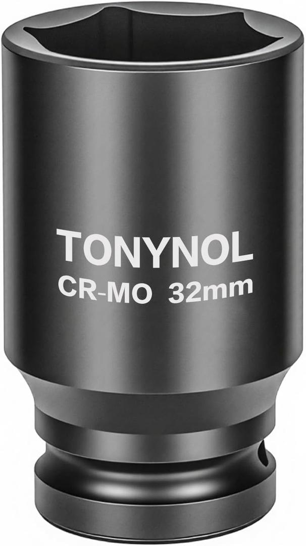 TONYNOL 3/4" Inch Drive Deep Impact Socket,6-Point,Metric Size (32mm),80mmL,CR-MO,Heavy-Duty Automotive & Industrial Repair