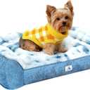 Dog Bed with Shredded Foam Filling, 35" *25" Calming Pet Sofa with Removable Washable Cover, Soft Faux Fur Bolster Couch for Dogs, Anti-Slip Bottom (Tie-Dyed Blue, Small)
