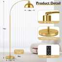 Arc Floor Lamps for Living Room, Modern Tall Standing Lamp Remote Control,Stepless Dimmable Gold Floor Lamp with Hanging Dome Shade, Over Couch Arched Reading Lamp for Bedroom, Office (Bulb Included)