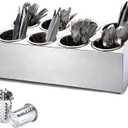 tonchean 8-Hole Compartment Large Capacity Countertop Cutlery Rack, Commercial Stainless Steel Utensil Organizer with Drainage Function, Metal Cutlery Storage Box for Kitchens, Silver