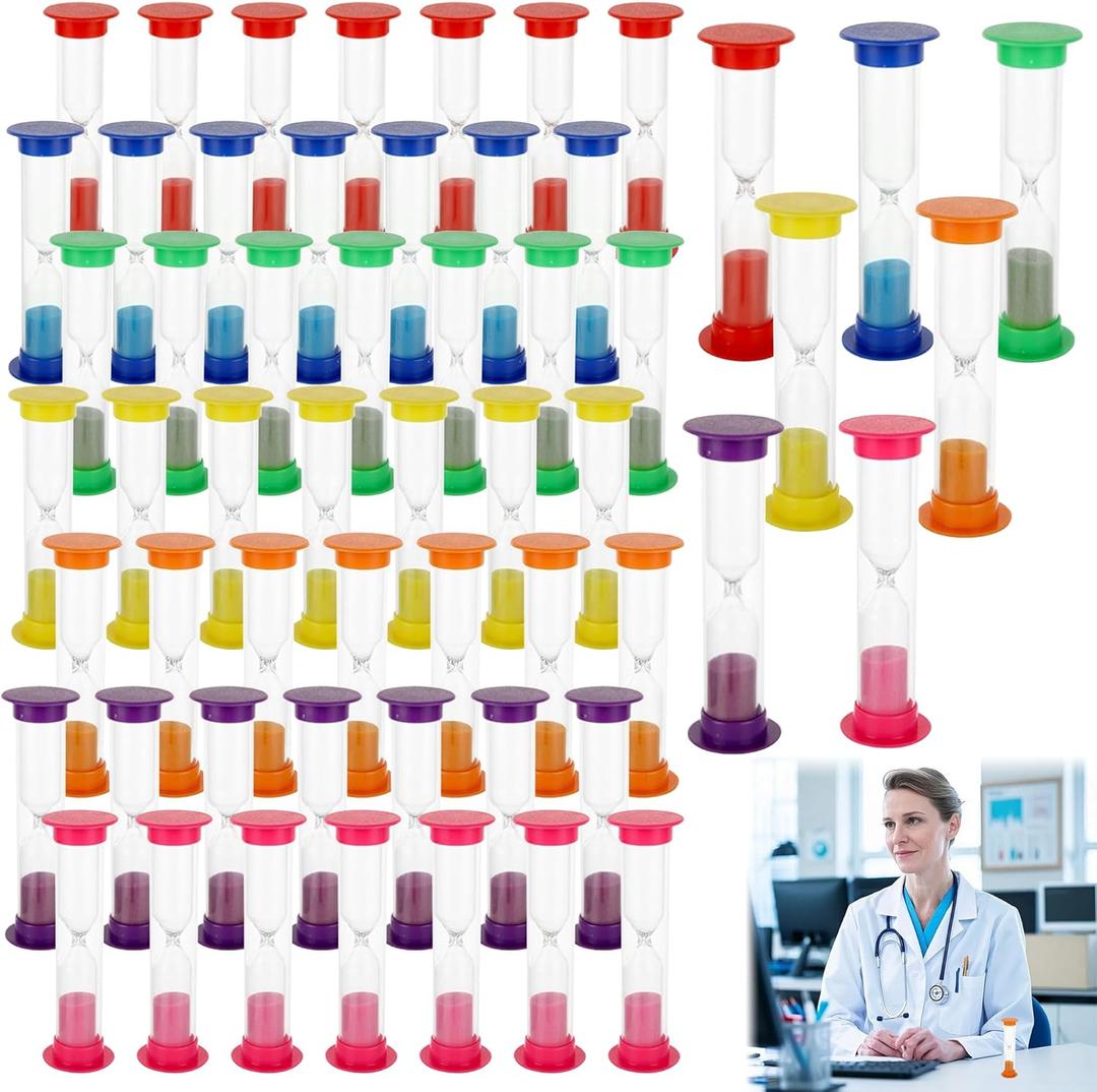 56 Pcs 2 Minute Sand Timer, Mini Hourglass Bulk Sand Clock Timer, Mini Toothbrush Timer Sandglass for Adult in Kitchen Games Office (7 Colors)