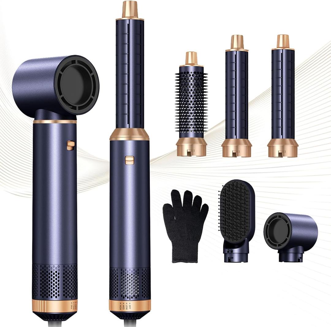 5 in 1 Blow Dryer Brush, Negative Ion Hair Dryer Brush Set Upgrade Hot Air Brush Air Styler Curling Wrap Air Curler, Curling Iron Hair Styling Tools As A Gift for Straight/Curl/Drying/Smoothing (Blue)