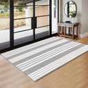 OJIA Entryway Rug 3 x 5 ft Cotton Hand Woven Indoor Door Mat Machine Washable Rugs Grey and White Striped Outdoor Rug Indoor Area Rug Front Door Mat for Porch/ Living Room/ Nursery Room