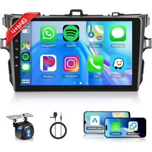 4+64G Android Car Radio Car Stereo for Toyota Corolla 2009-2013 with Wireless Carplay Android Auto, 9'' Head Unit Touch Screen Mirror Link WiFi GPS Navigation Bluetooth FM RDS EQ Backup Camera SWC