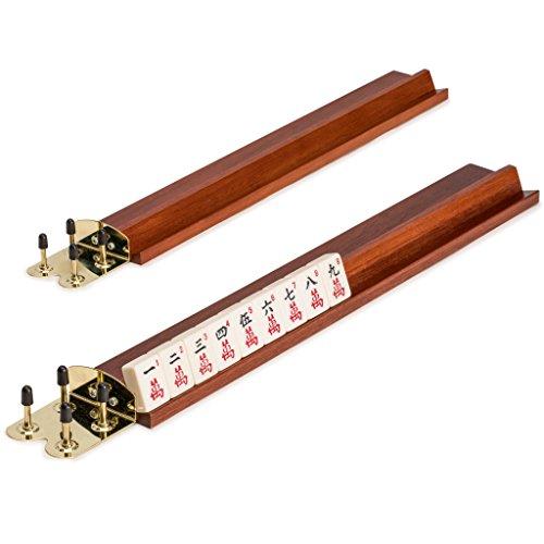Yellow Mountain Imports Wooden Mahjong Racks, 18 Inches - Set of 4 Mahogany Color Racks - Includes Brass Ends for Attaching Pushers and Stacking Scoring Coins (Racks Only Set)
