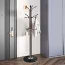 Kertnic Metal Coat Rack Stand with Natural Marble Base, Free Standing Hall Tree with 12 Hooks for Hanging Scarf, Bag, Jacket, Home Entry-way Hat Hanger Organizer (Bronze)