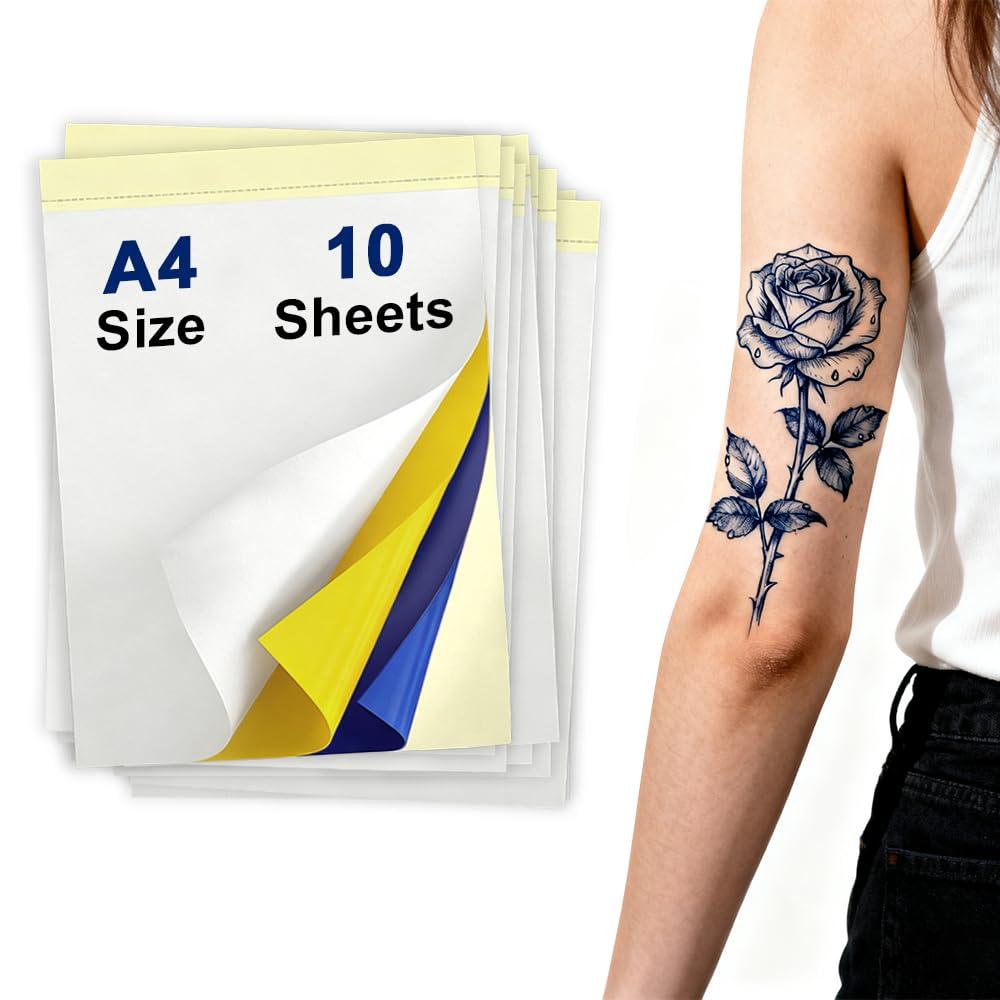 Welacer Tattoo Transfer Paper – A4 Size, 10 Sheets – Tattoo Stencil Paper for Thermal Tattoo Transfer Kit – Carbon Copy Tracing Paper for Machine & Hand Use – Tattoo Supplies