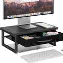 Ekisemio Computer Monitor Stand Riser, Desk Organizers and Accessories with Fabric Drawer, 2-Tier Wood and Metal Laptop Stand for Desk, Office Organizer Storage, Black