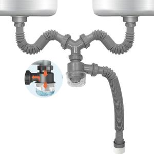 Double Sink Drain Kit Expandable Flexible 1 1/2 Inch P-Trap with Visible Removable Easy-Clean Water Seal Anti-Odor Cup for Bathroom, Kitchen Sink Drain Pipe Kit