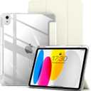 aoub Hybrid Case for iPad (A16) 10th Generation 11/10.9inch 2025/2022 with Pencil Holder, Crystal Clear Hard Back Shell with Shockproof Cover, Anti-Yellow, Auto Sleep/Wake, White