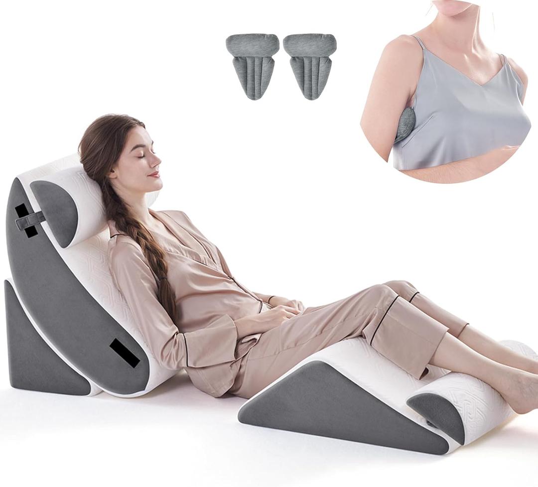 Wedge Pillow Set for After Surgery, 5 PCS Bed Wedge Pillow for Sleeping, Memory Foam Orthopedic Back Pillow for Pain Relief and Acid Reflux, Adjustable Post Surgery Pillow Grey