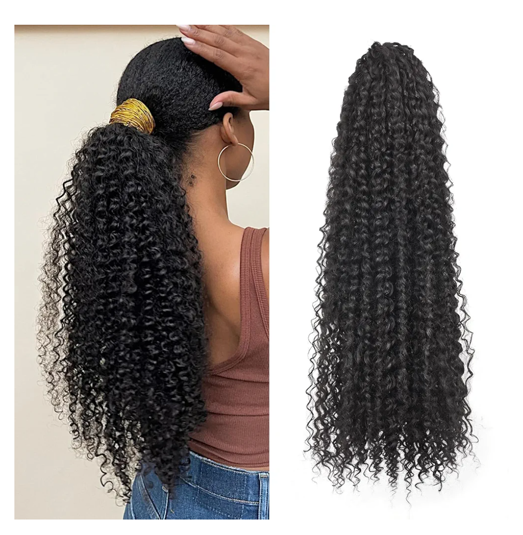 Sobeauyt Ponytail Extension 24inch Drawstring Ponytail Hair Extensions For Black Women Afro Kinky Curly Clip On Ponytails Synthetic Hairpiece Daily Use Party (1# Black Hair)