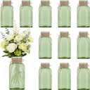 Vintage Glass Flower Vase, Farmhouse Glass Centerpiece Vases Mason Jars for Weddings, Parties & Home Decor Bulk (12, Green)