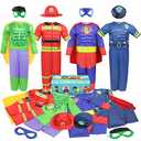 Teuevayl Boys Muscle Chest Dress up Costumes Trunk with Superhero, Policeman, Fireman Costume, Kids Pretend Role Play Costumes Set, Boys Dress up Clothes for Kids Ages 3 4 5 6 7