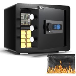 DAYI Biometric Fingerprint Safe Box, 0.8 Cubic Feet Home Safes with Fireproof Bag, Digital Touchpad Security Safe for Money Cash Documents, Dual Alarm System - DF-25 Plus