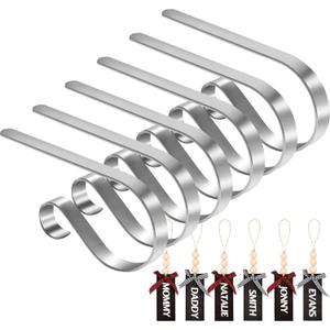 Palonu 8 Pack Christmas Stocking Holders for Mantle, Metal Stocking Hooks with Non-Slip Pads, Multi-uses Stocking Hangers Clips for Xmas Ornaments, Tables Window Fireplace Mantle Decoration (Nickel)