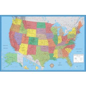 24x36 United States Classic Premier Blue Oceans 3D Wall Map Poster, Laminated Edition