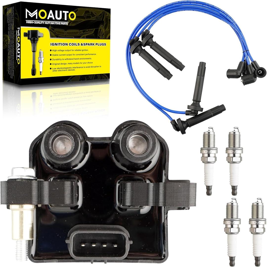 Set of 1 Ignition Coils Pack UF566 22433-AA500 & 4 PCS Iridium Spark Plugs with Wire Set Compatible with Subaru Outback Forester Impreza Legacy Saab 9-2X - H4 2.5L
