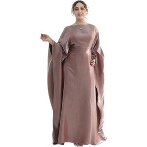 Dubai Bat Sleeve Dress Shiny Robe for Women Muslim 1pc Abaya Eid Prayer Clothes Soft Dubai Travel Party Dress Maxi Abaya, Dried Rosea