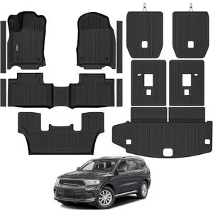 Naibeve Floor Mats for 2016-2025 2026 Dodge Durango 6-Seater (2nd Row Captain Seats) - All Weather for Durango Floor Mats Cargo Mat 2nd & 3rd Row Backrest Mats & Door Sill Guards Interior Accessories