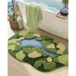 DEXI Moss Bath Mat, Ultra Thick Soft Green Bathroom Rug, Water Absorbent Non Slip Microfiber Rugs for Shower Floor, Sink, Bedroom, Home Accessories Decor, 20x32, Moss Green