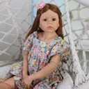 Pinky Reborn 39inch98cm Reborn Toddler Dolls,Huge Baby Full Body Hard Vinyl Realistic Brown Hair Standing Girl Beautiful Dress Model Collectible Toddler Baby Girl for Age3+