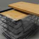 TIDIIABODE 2 Pack Stackable Storage Laundry Kitchen Organizers, Wall Mount Trash Bag Holder with Bamboo Top and Garbage Bag Dispenser No Drill, 2-Pack-L&S-Black