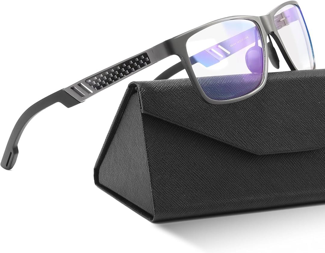Carbon Fiber Anti Blue Light Glasses, Hardcore Durable Mens Blue Light Glasses with UV400 Protection & TR90 Frames (Gunmetal)