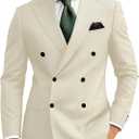 Wangyue Mens Suits Double Breasted Suit Men Slim Fit 2 Piece Wedding Prom Double Breasted Blazer Groom Suit Pants Sets (X-Small, Beige)