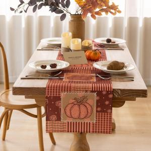 Fall Table Runner Thanksgiving Patchwork Vintage Hippie Punk Pumpkins Autumn Harvest Cloth Dining Centerpiece Party Decor for Fairy Tales Baby Shower Fall Home Decorations 13 x 72 Inch