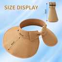2 x Beach Sun Hats for Women, Wide Brim Visor Hats of Paper Straw, Adjustable, Packable Ponytail Hats Floppy, for Beach Fishing Gardening Golf Hiking, Khaki (Beige)