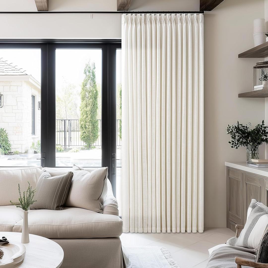 Natural Cream Pinch Pleated Linen Curtains 1 Panel for Living Room Bedroom Memory Training Shaped Semi Sheer Pleat Drapes with Hooks Rings Light Filtering Sliding Door Patio Window Curtain 60x108