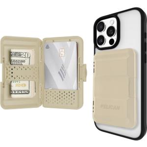 Pelican MagSafe Wallet for iPhone - Heavy Duty MIL-STD Snap-On Phone Magnetic Wallet and Phone Card Holder - Detachable and Slim Hard Case for iPhone 16 Pro Max/15 Pro Max/14/13/12 Series - Desert Tan