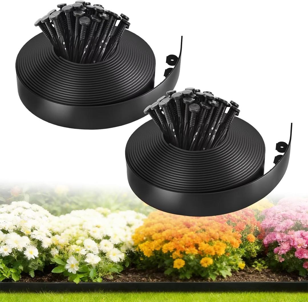 Green orange Landscape Edging Border,Garden Edging 4 Inch 100FT Tall Plastic Landscape Edging with 150 Stakes, Flexible Tool-Free Lawn Border for Yard, Flower Bed & Landscaping