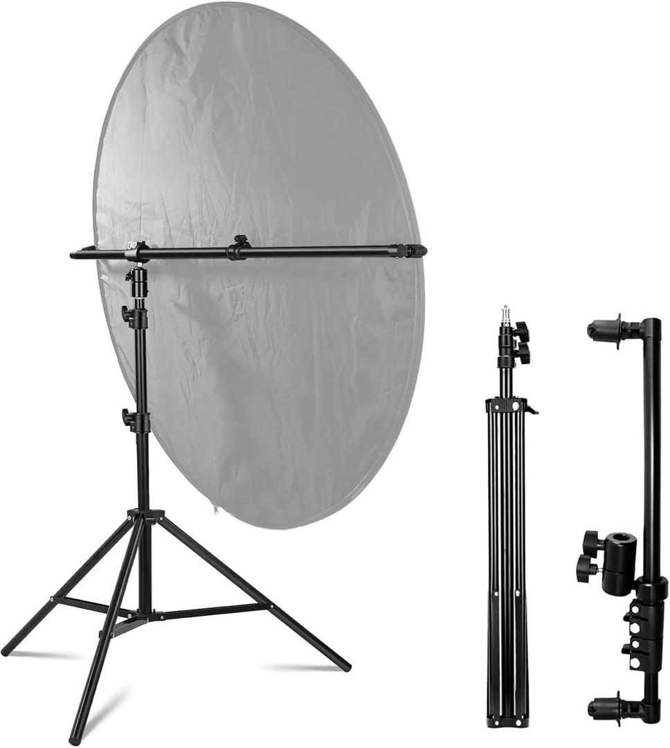Extendable Reflector Holder Arm with 78.7"/2m Tripod Light Stand, Photo Telescopic 25.5" to 47.2" Boom Arm 360 Swivel Reflector Bracket for Product Portrait Studio Outdoor Photography