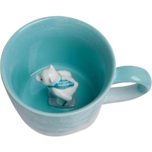 DIHOclub Skiing Polar Bear Ceramic Cup Hidden Animal Inside Mug Cute Cartoon Handmade Figurine Mugs,Holiday and Birthday Gift for Coffee Milk Tea Lovers,12 OZ(Blue White)