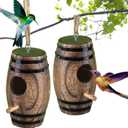 2 Pack Hummingbird Houses for Outside, DY-SKTY Wooden Hummingbird House for Nesting, Hanging Bird Houses for Outdoors with Pole, Unique Garden Gifts Home Decoration