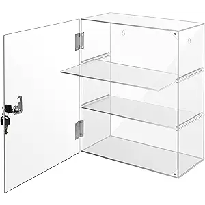 Locking Display Case, Removable 3Tier Acrylic Display Case with Lock Key, Clear Countertop Display case with Shelves Showcase Display Cabinet for Retail Store Collectibles Figures(11.8x5.9x15.7 inch)