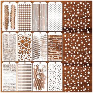 Boqon 6 Pieces Stencils for Crafts Reusable Honeycomb Polka Dot Stencils Geometry Pattern Mixed Media Stencils for Painting on Wood Paper DIY Cookie Cake Journal, white clear