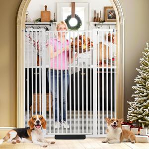 59 Inch Extra Tall Pet Gate for Cats,29.5-43" Adjustable Wide Dog Gates, No Drilling Pressure Mounted Walk Through Tall Cat Gate for Doorways, Hallway, Stairs (White)
